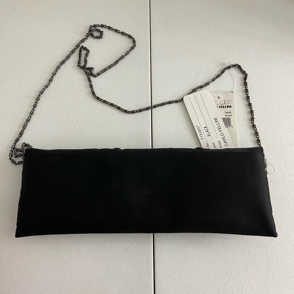 NEW Vintage Carlo Fellini women’s black pleated long magnetic fold crossbody bag - Picture 5 of 6